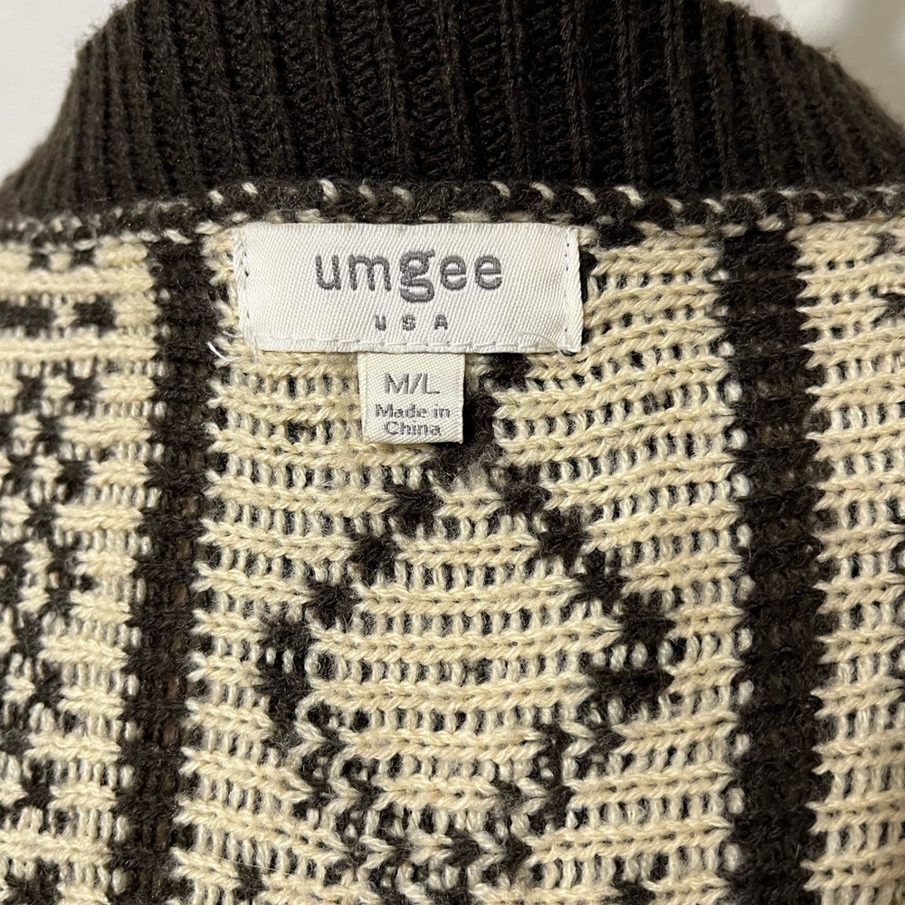 Umgee boho cardigan/pancho. Brown with cream pattern. Size M/L - Picture 5 of 6